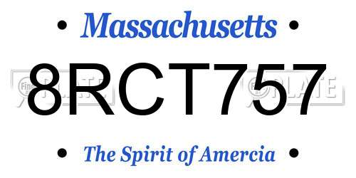 8RCT757 Massachusetts License Plate