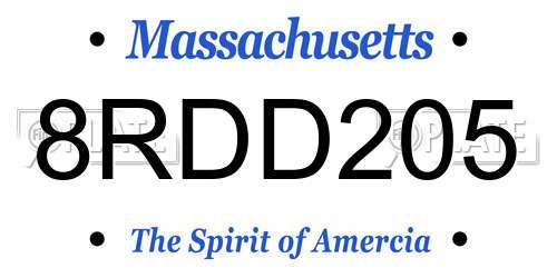 8RDD205 Massachusetts License Plate