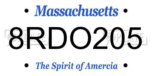 8RDO205 Massachusetts License Plate
