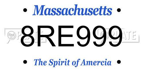 8RE999 Massachusetts License Plate