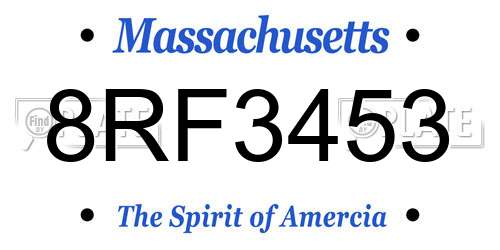8RF3453 Massachusetts License Plate