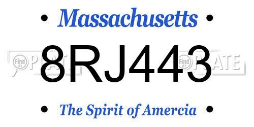8RJ443 Massachusetts License Plate