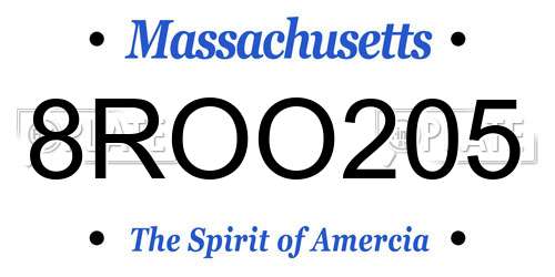 8ROO205 Massachusetts License Plate