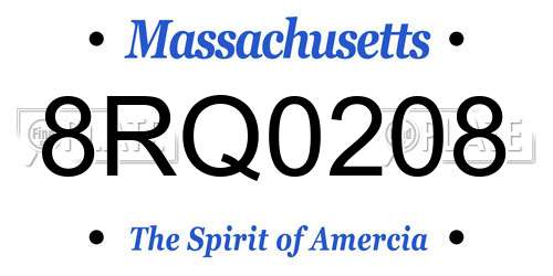 8RQ0208 Massachusetts License Plate