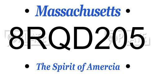 8RQD205 Massachusetts License Plate