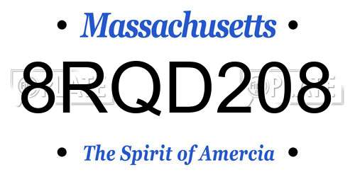 8RQD208 Massachusetts License Plate