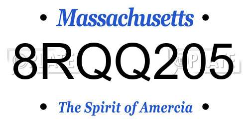 8RQQ205 Massachusetts License Plate