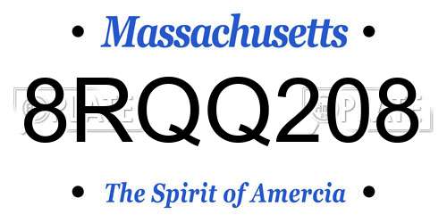 8RQQ208 Massachusetts License Plate