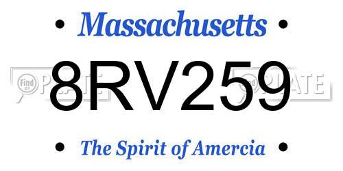 8RV259 Massachusetts License Plate