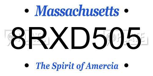 8RXD505 Massachusetts License Plate