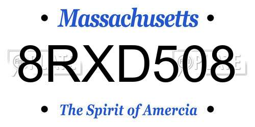 8RXD508 Massachusetts License Plate