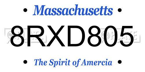 8RXD805 Massachusetts License Plate