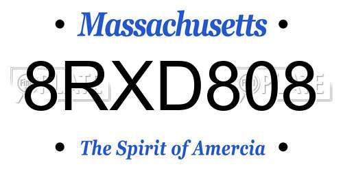 8RXD808 Massachusetts License Plate