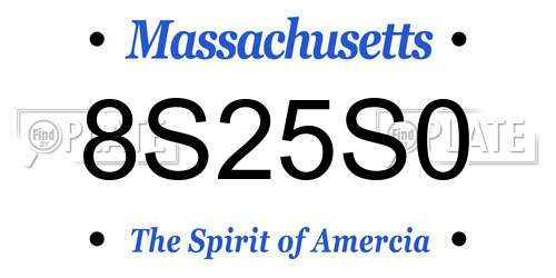 8S25S0 Massachusetts License Plate
