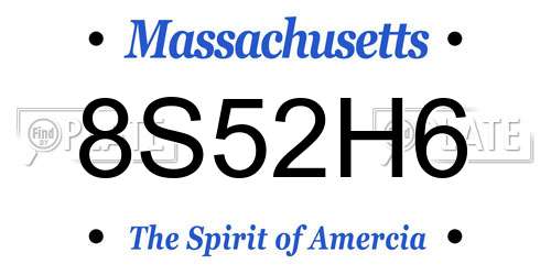 8S52H6 Massachusetts License Plate