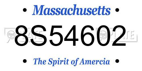 8S54602 Massachusetts License Plate