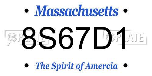8S67D1 Massachusetts License Plate