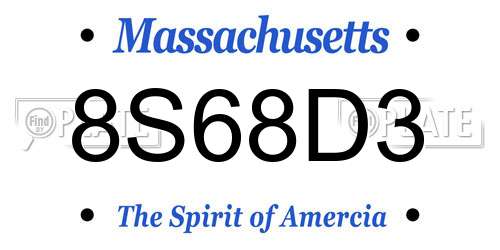 8S68D3 Massachusetts License Plate