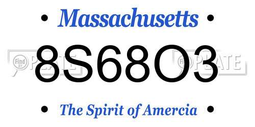 8S68O3 Massachusetts License Plate