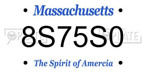 8S75S0 Massachusetts License Plate