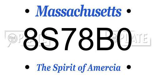 8S78B0 Massachusetts License Plate
