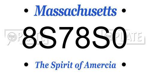 8S78S0 Massachusetts License Plate