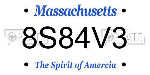 8S84V3 Massachusetts License Plate