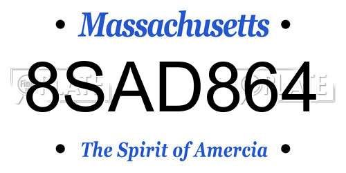 8SAD864 Massachusetts License Plate