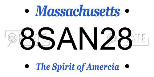 8SAN28 Massachusetts License Plate