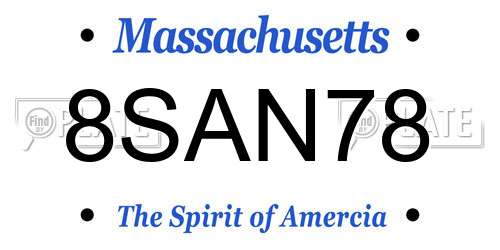 8SAN78 Massachusetts License Plate