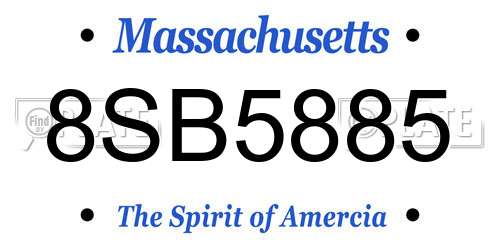 8SB5885 Massachusetts License Plate