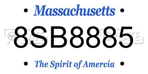 8SB8885 Massachusetts License Plate