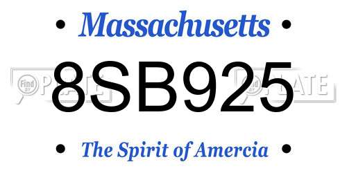 8SB925 Massachusetts License Plate