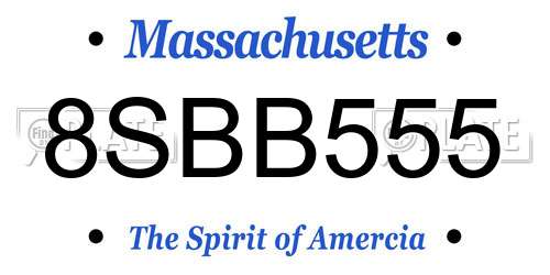 8SBB555 Massachusetts License Plate