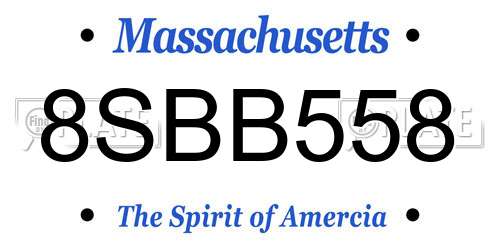 8SBB558 Massachusetts License Plate