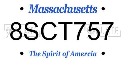 8SCT757 Massachusetts License Plate