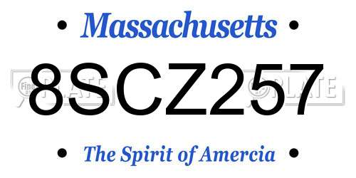 8SCZ257 Massachusetts License Plate