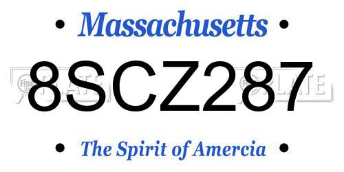 8SCZ287 Massachusetts License Plate