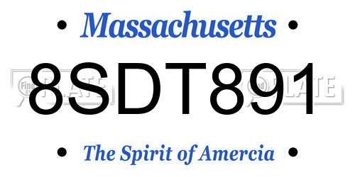 8SDT891 Massachusetts License Plate