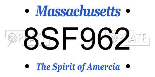 8SF962 Massachusetts License Plate