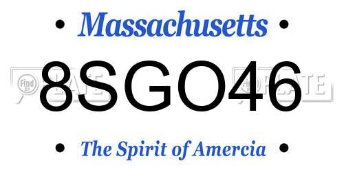 8SGO46 Massachusetts License Plate