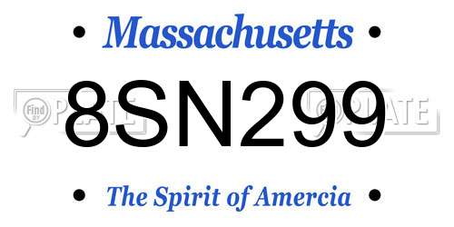 8SN299 Massachusetts License Plate