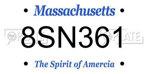 8SN361 Massachusetts License Plate