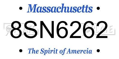 8SN6262 Massachusetts License Plate