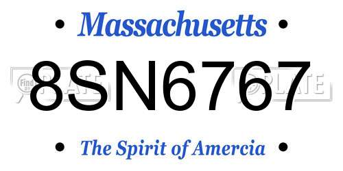 8SN6767 Massachusetts License Plate