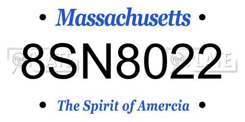 8SN8022 Massachusetts License Plate