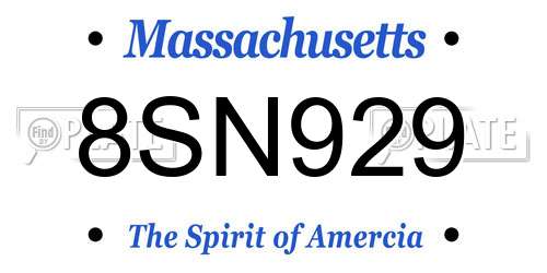 8SN929 Massachusetts License Plate