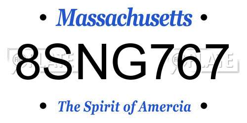 8SNG767 Massachusetts License Plate
