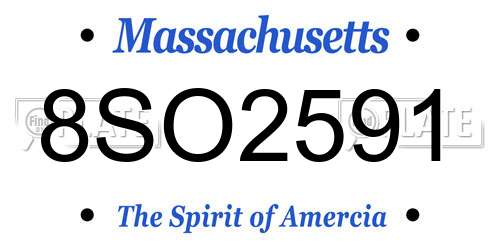 8SO2591 Massachusetts License Plate