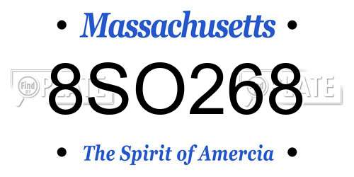 8SO268 Massachusetts License Plate